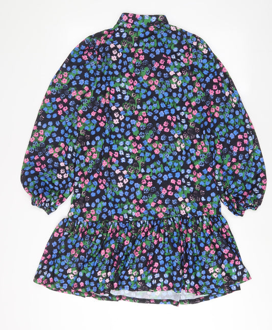 ASOS Womens Multicoloured Floral Polyester A-Line Size 10 Round Neck Tie - Keyhole neck
