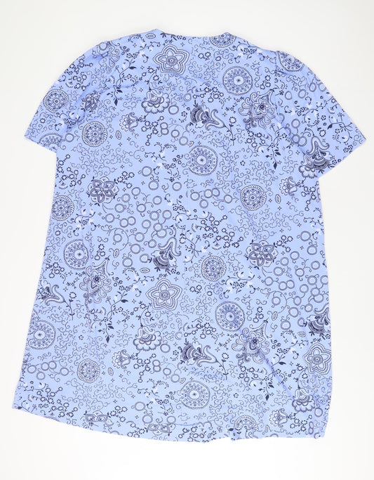 Classics Womens Blue Geometric Polyester A-Line Size 28 V-Neck Pullover