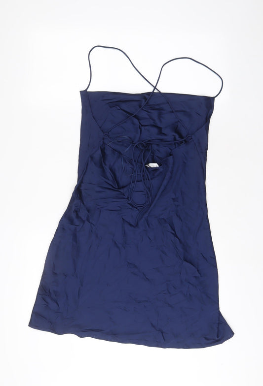 Stradivarius Womens Blue Polyester A-Line Size M Cowl Neck Pullover