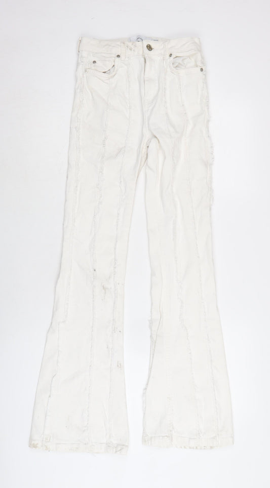 Berksha Womens White Cotton Blend Flared Jeans Size 6 L32 in Regular Zip