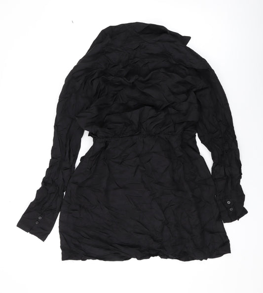 H&M Womens Black Viscose Mini Size M Collared Button