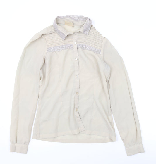 Additional front view of ICHI women’s beige polyester basic button-up, size UK 8, collared