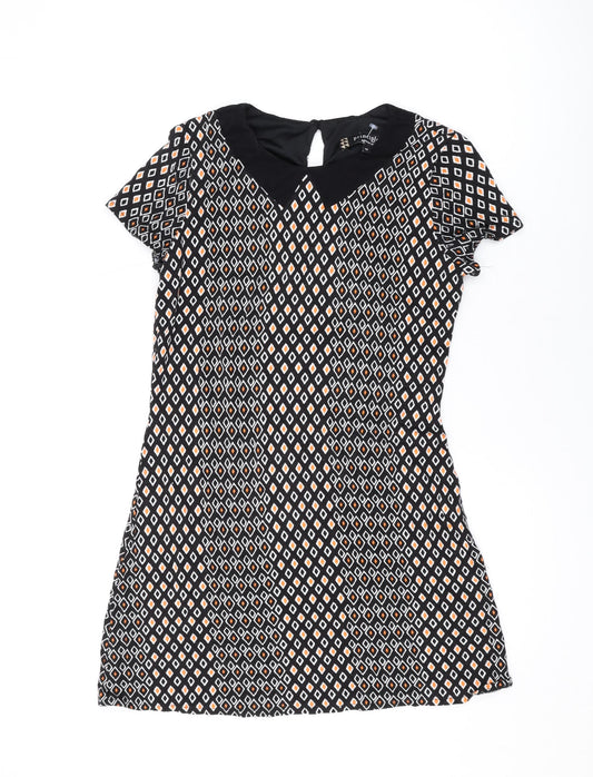 Additional front view of Principles women’s black geometric viscose a-line, size UK 12, scoop neck button