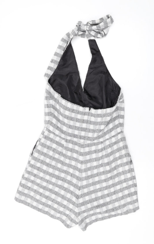 Topshop Womens White Check Polyester Playsuit One-Piece Size 10 L3 in Zip