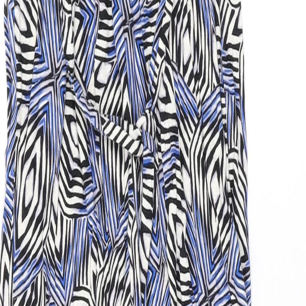 Dorothy Perkins Womens Blue Geometric Viscose Maxi Size 6 V-Neck Pullover
