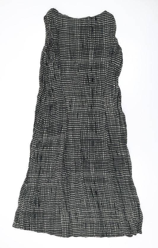 Marks and Spencer Womens Black Geometric Polyester Tank Dress Size 2 Round Neck Zip