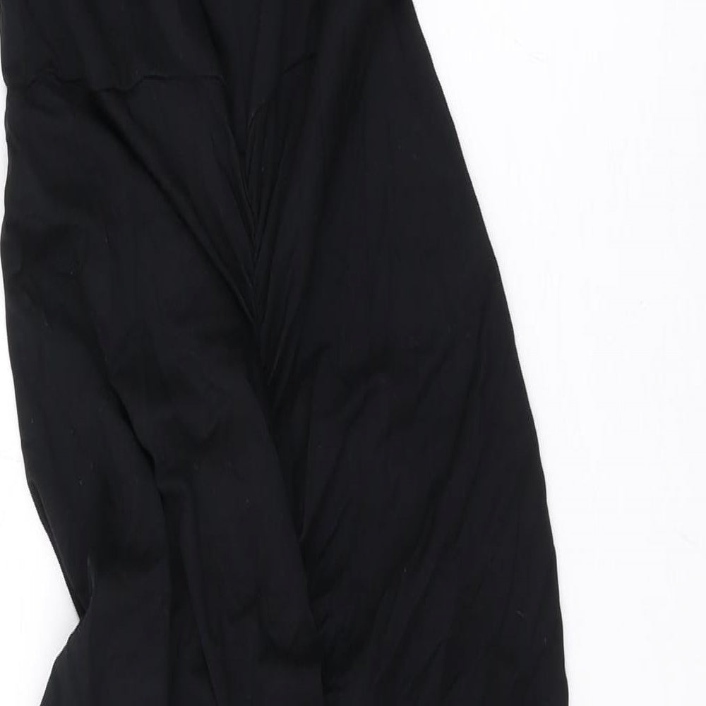 Brand and care label for ASOS women’s black viscose bodycon, size UK 10, scoop neck pullover