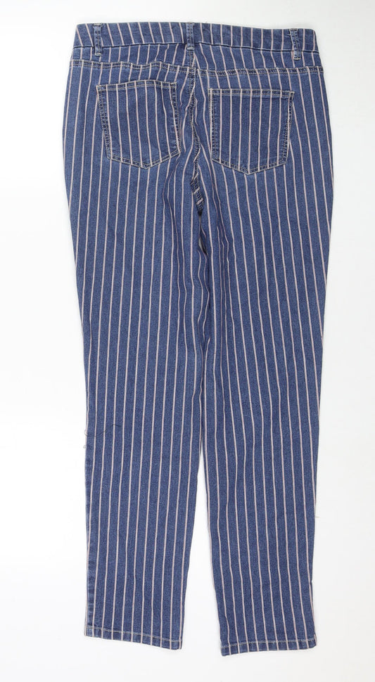 TU Womens Blue Striped Cotton Skinny Jeans Size 8 L28 in Regular Zip