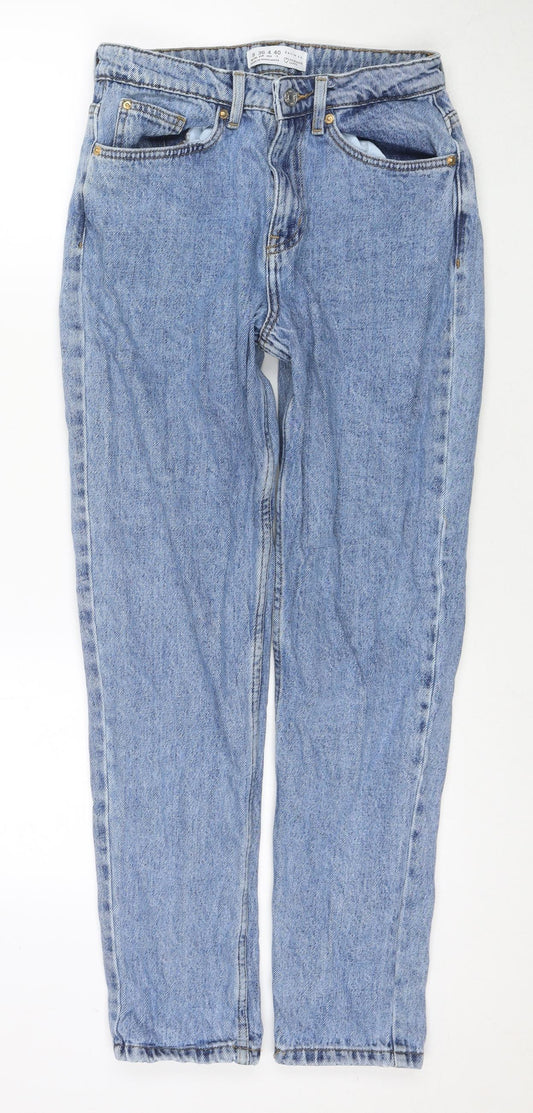 Additional front view of Denim & Co. women’s blue cotton mom jeans, size UK 8, 28-inch leg regular zip