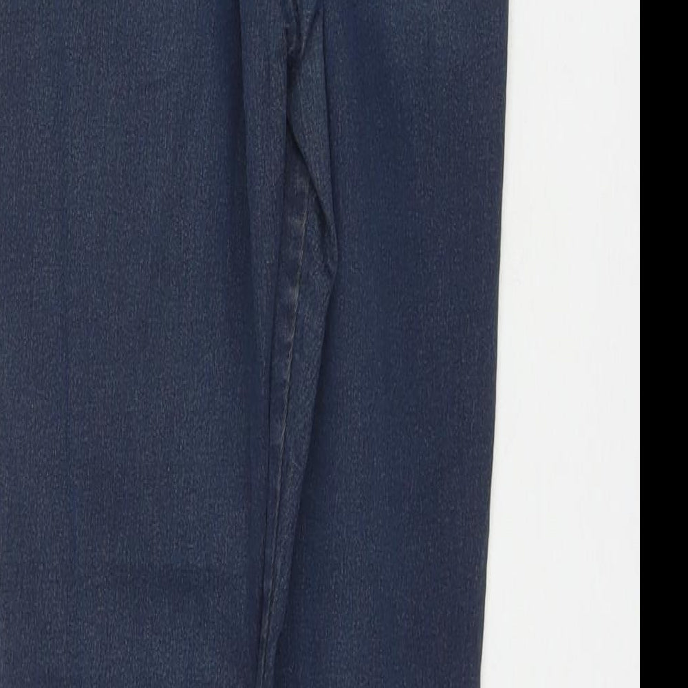 Brand and care label for ASOS women’s blue cotton skinny jeans, size UK 28, in, 32-inch leg regular zip