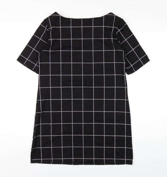 Dorothy Perkins Womens Black Check Polyester A-Line Size 12 Round Neck Pullover