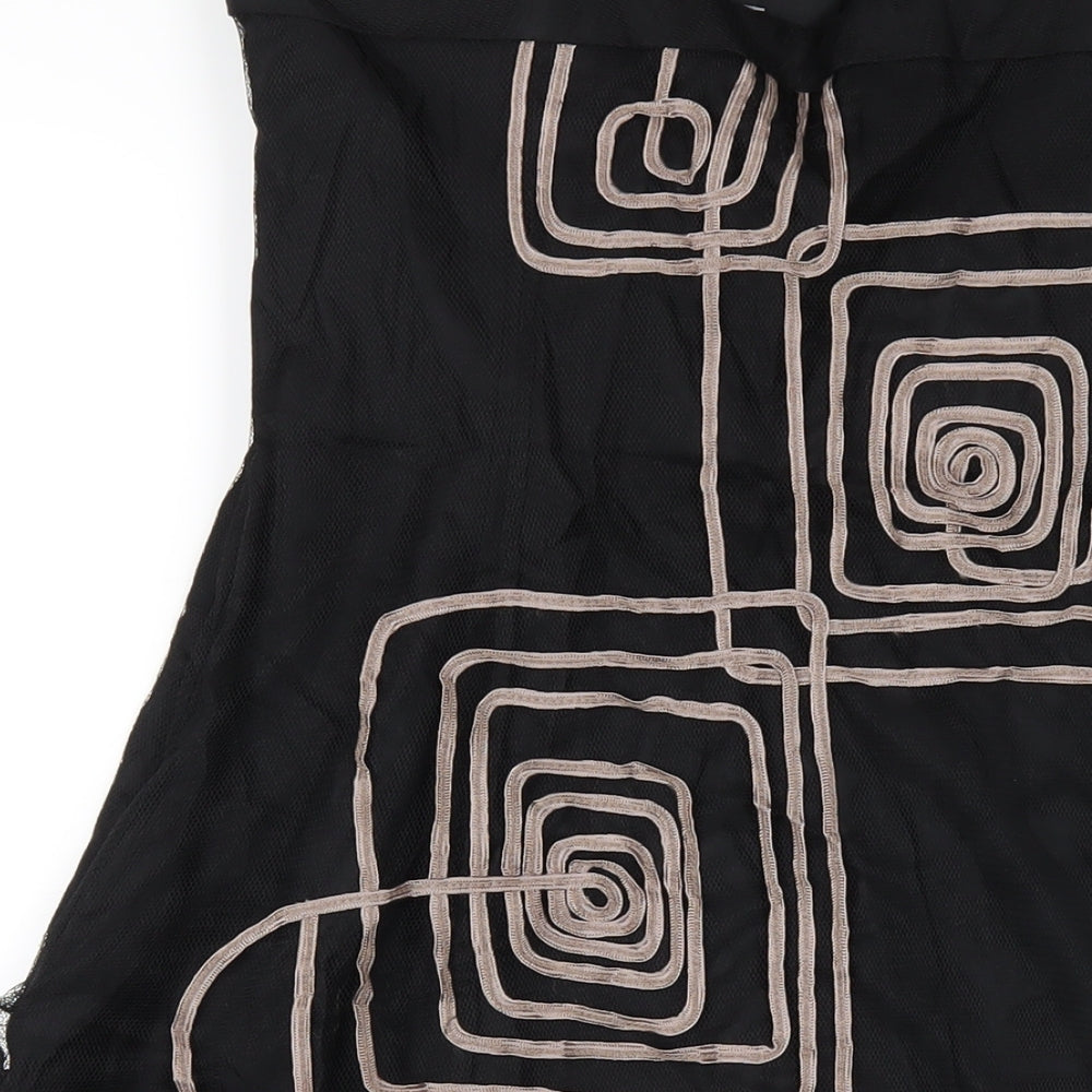 Coast Womens Black Geometric Polyester A-Line Size 14 Square Neck Zip