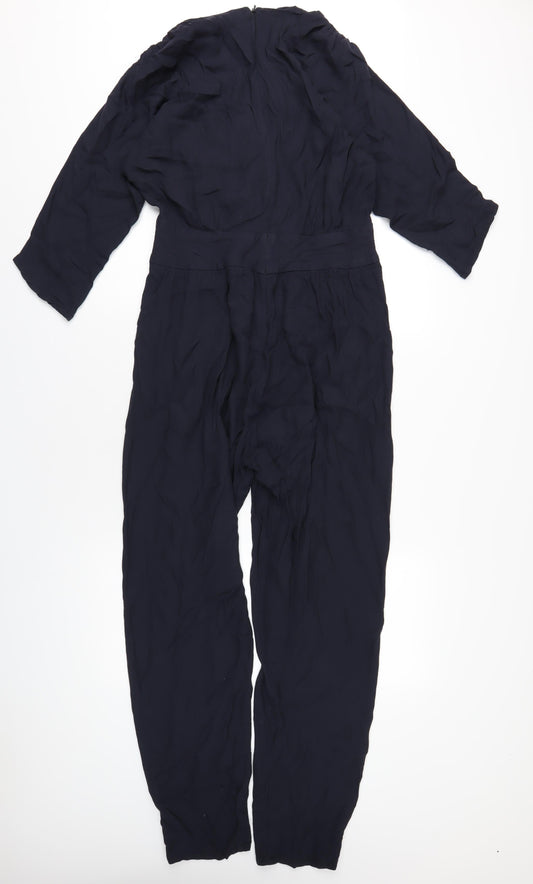 French Connection Womens Blue Acetate Jumpsuit One-Piece Size 12 L31 in Zip