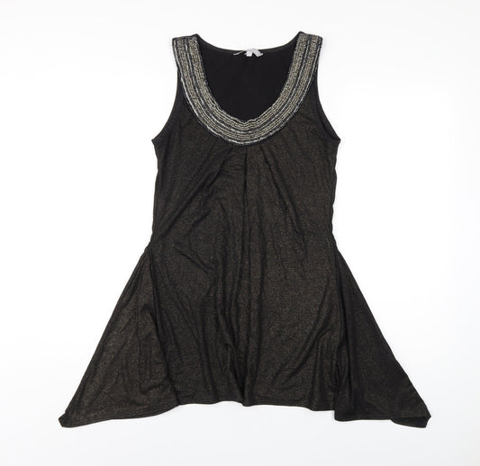 Additional front view of Red Herring women’s black polyester a-line, size UK 12, scoop neck pullover - beaded neckline