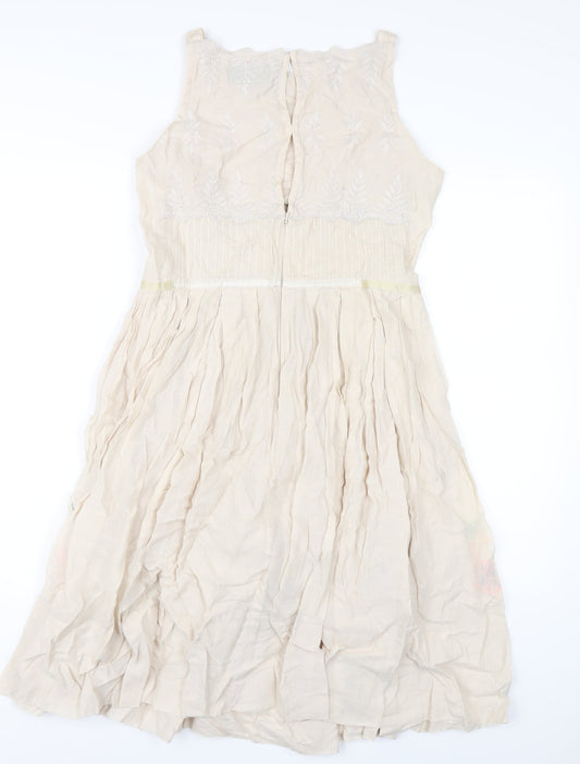 River Island Womens Beige Cotton A-Line Size 8 Square Neck Zip