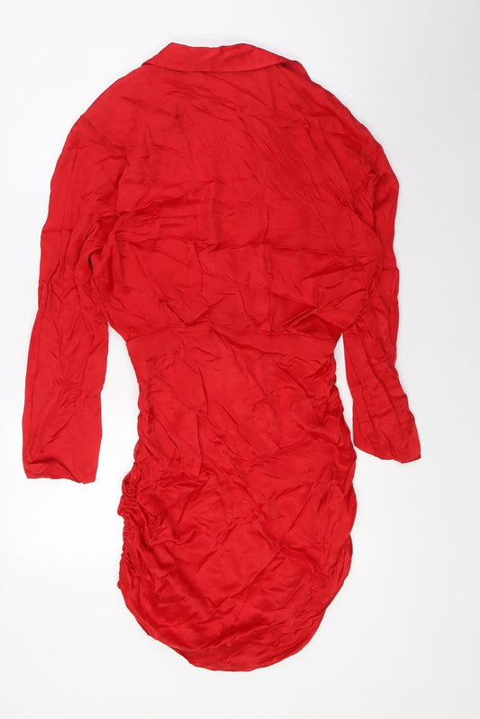 Zara Womens Red Viscose Ball Gown Size S V-Neck