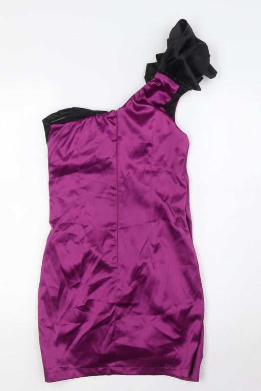 AX Womens Purple Polyester Bodycon Size 8 One Shoulder Zip