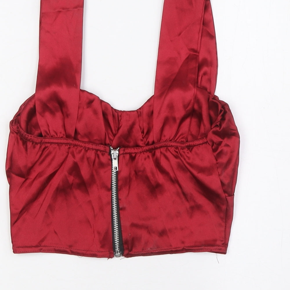 Womens UK Size 8 PRETTYLITTLETHING Red Cropped Blouse