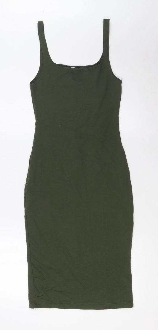 Zara Womens Green Polyester Pencil Dress Size S Scoop Neck