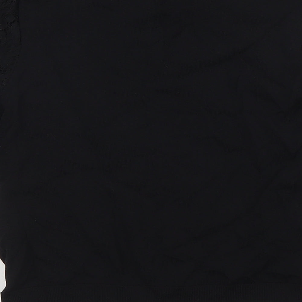 Lipsy Girls Black Viscose Basic Blouse Size 13-14 Years Crew Neck - Lace Sleeves