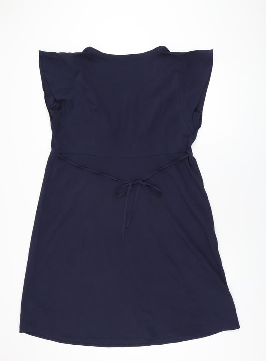 Marks and Spencer Womens Blue Polyester Shift Size 16 V-Neck Tie