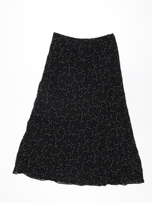 Marks and Spencer Womens Black Geometric Polyester Flare Skirt Size 10