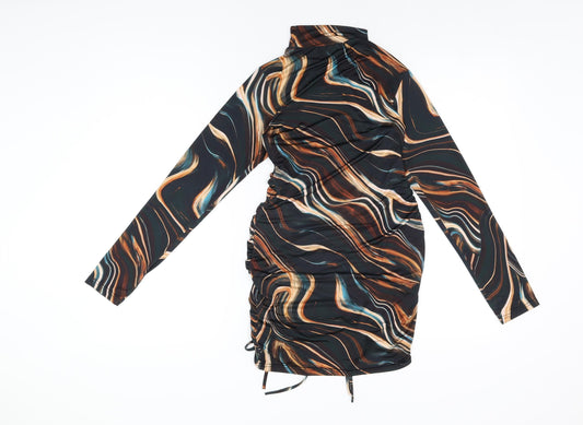 AX Paris Womens Black Geometric Polyester Bodycon Size 8 High Neck Pullover