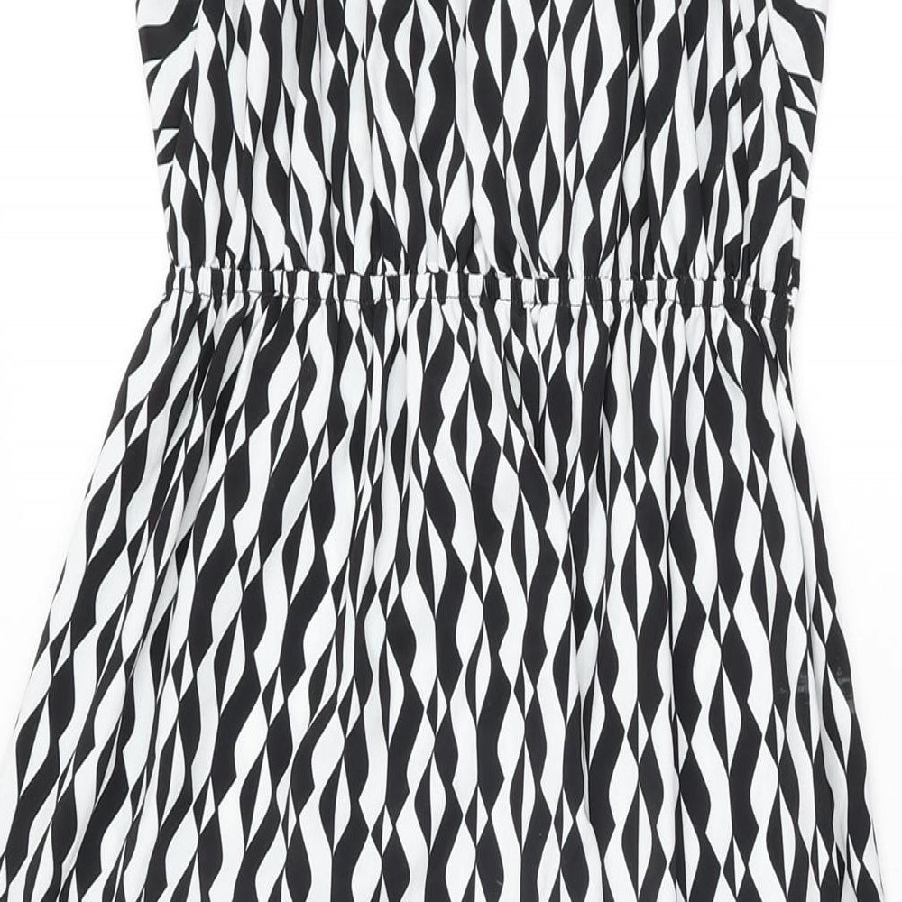 Dorothy Perkins Womens White Geometric Polyester A-Line Size 8 V-Neck Pullover