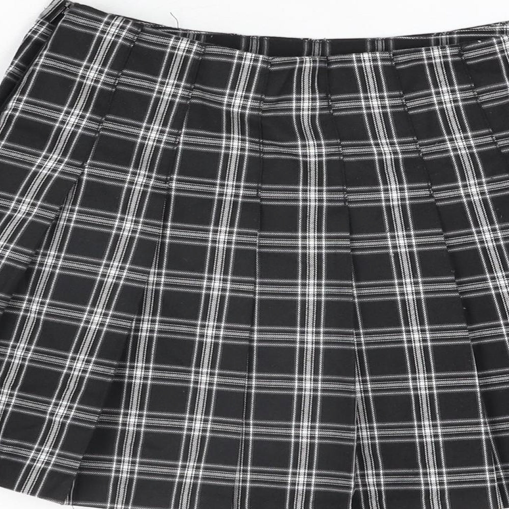H&M Womens Black Plaid Polyester Mini Skirt Size 4 Zip