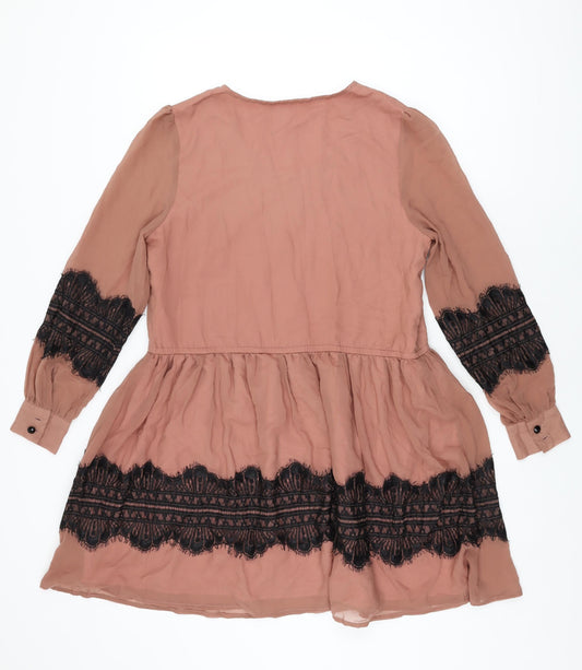 Louche Womens Pink Polyester Skater Dress Size M Round Neck Pullover
