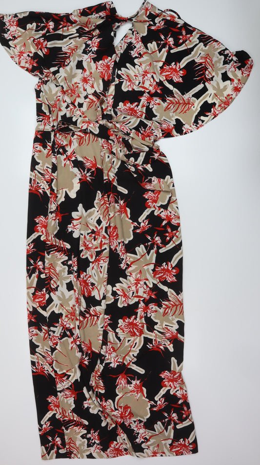 Mango Womens Multicoloured Floral Polyester Jumpsuit One-Piece Size L Tie