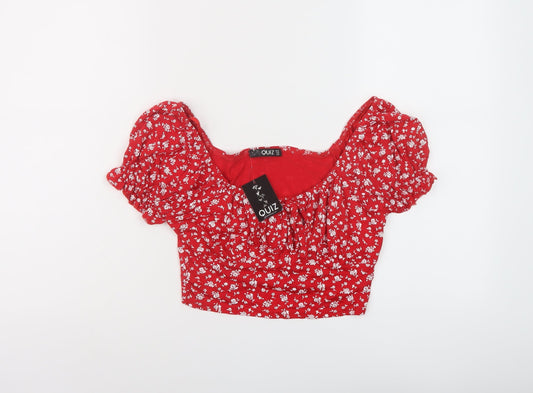 Womens UK Size 10 Quiz Red Cropped Blouse