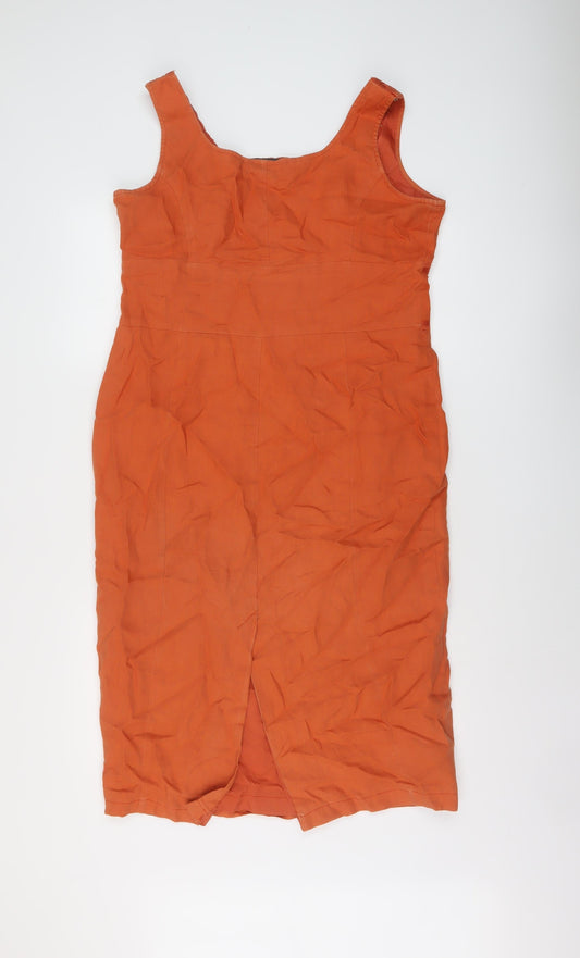 Alex & Co. Womens Orange Linen Pencil Dress Size 14 Round Neck Zip