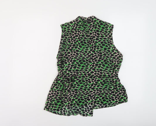 Finery Womens Green Animal Print Viscose Wrap Blouse Size 12 Mock Neck