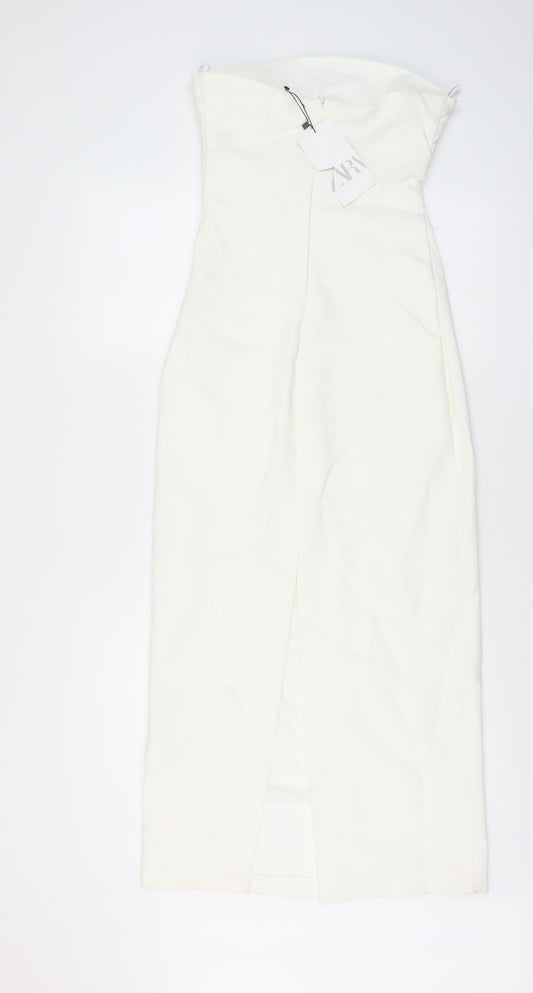 Zara Womens Ivory Polyester A-Line Size S Off the Shoulder Zip