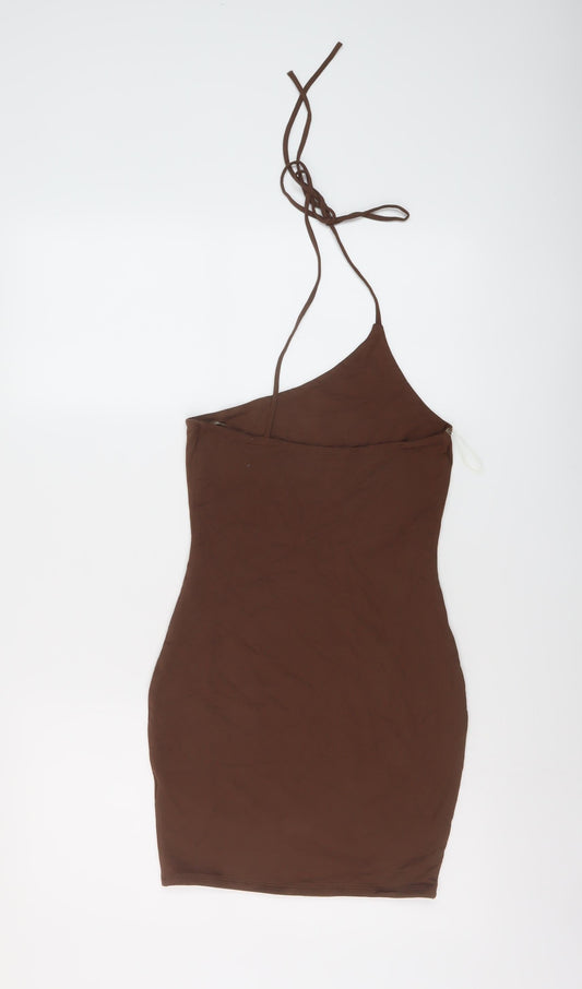 Oh Polly Womens Brown Viscose Mini Size 8 One Shoulder Pullover