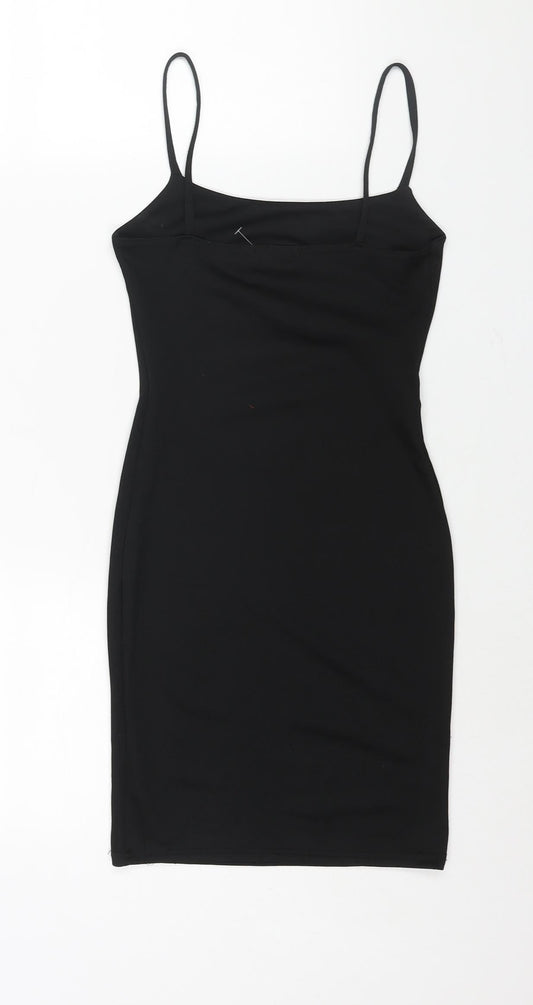 PRETTYLITTLETHING Womens Black Polyester Mini Size 4 Scoop Neck Pullover