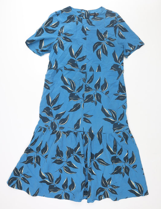 Additional front view of Autograph women’s blue geometric modal shift, size UK 14, round neck zip - leaf print