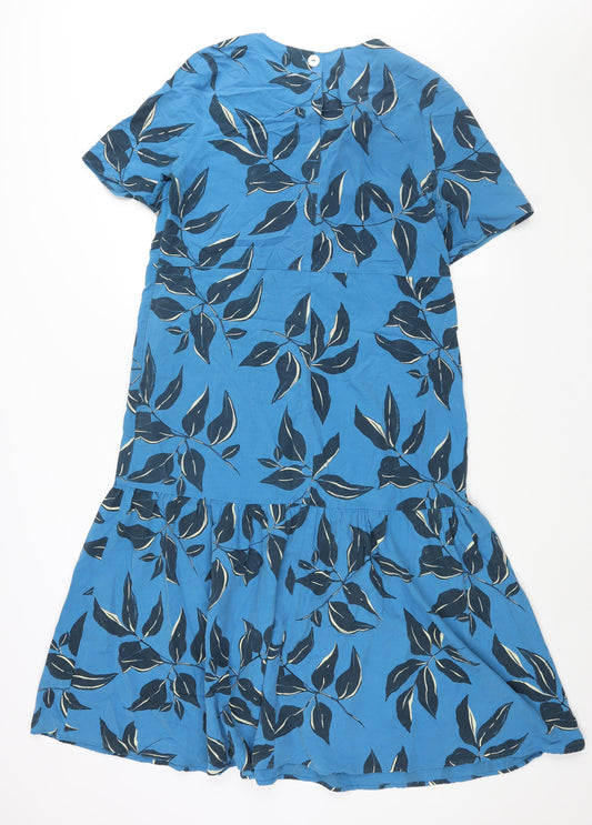 Autograph Womens Blue Geometric Modal Shift Size 14 Round Neck Zip - Leaf Print