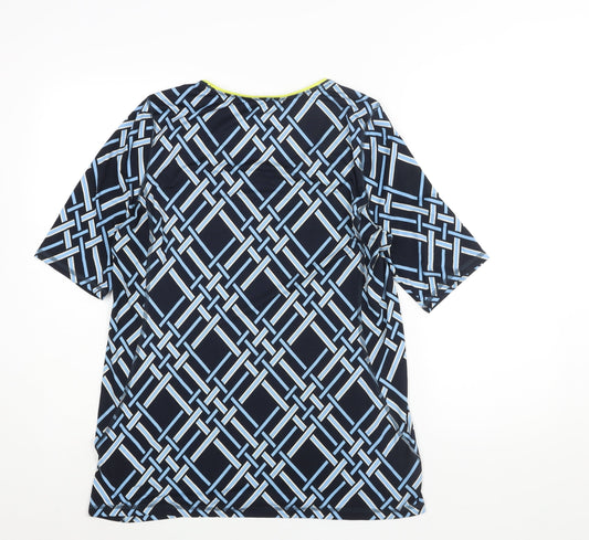 Lands' End Womens Blue Geometric Polyester Basic Blouse Size M Round Neck