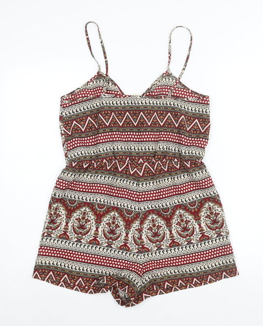 Staring at Stars Womens Multicoloured Geometric Polyester Playsuit One-Piece Size M Hook & Eye