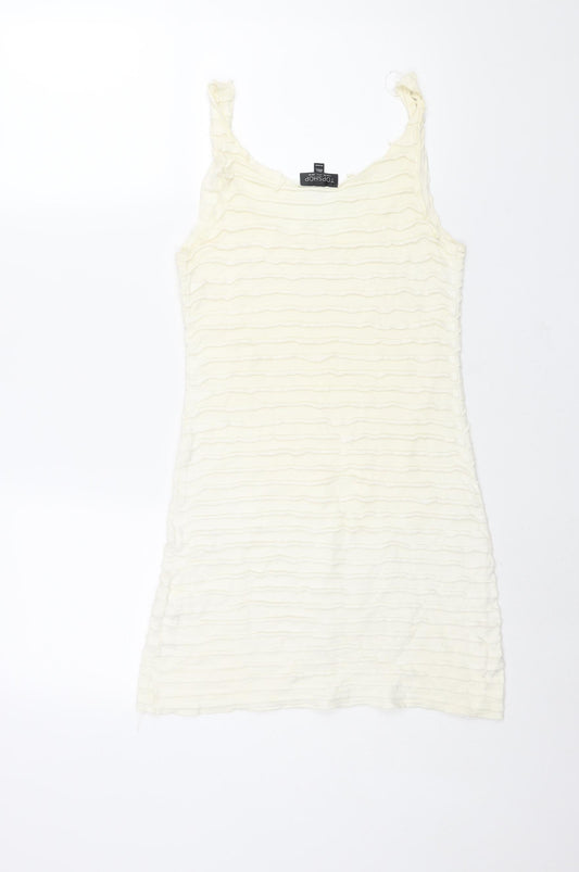Topshop Womens Ivory Cotton Mini Size 10 Scoop Neck Pullover - Frill