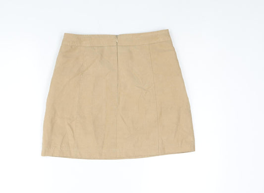 New Look Womens Beige Polyester A-Line Skirt Size 10 Zip
