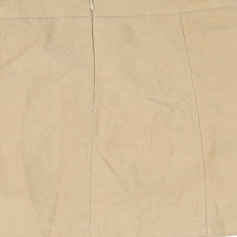 New Look Womens Beige Polyester A-Line Skirt Size 10 Zip