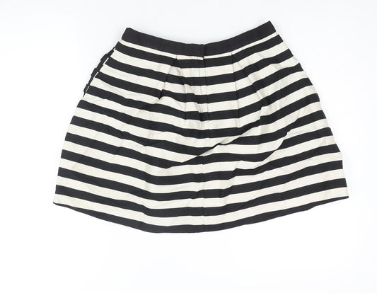 H&M Womens Black Striped Viscose A-Line Skirt Size 10 Zip