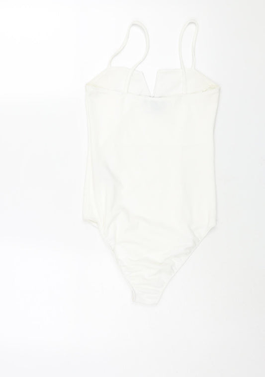 New Look Womens White Polyester Bodysuit One-Piece Size 8 Snap