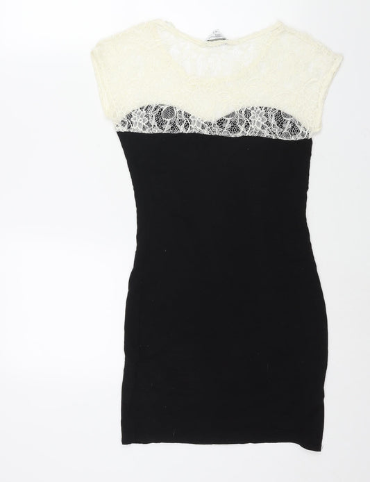 New Look Womens Black Viscose Mini Size 10 Round Neck Pullover - Lace