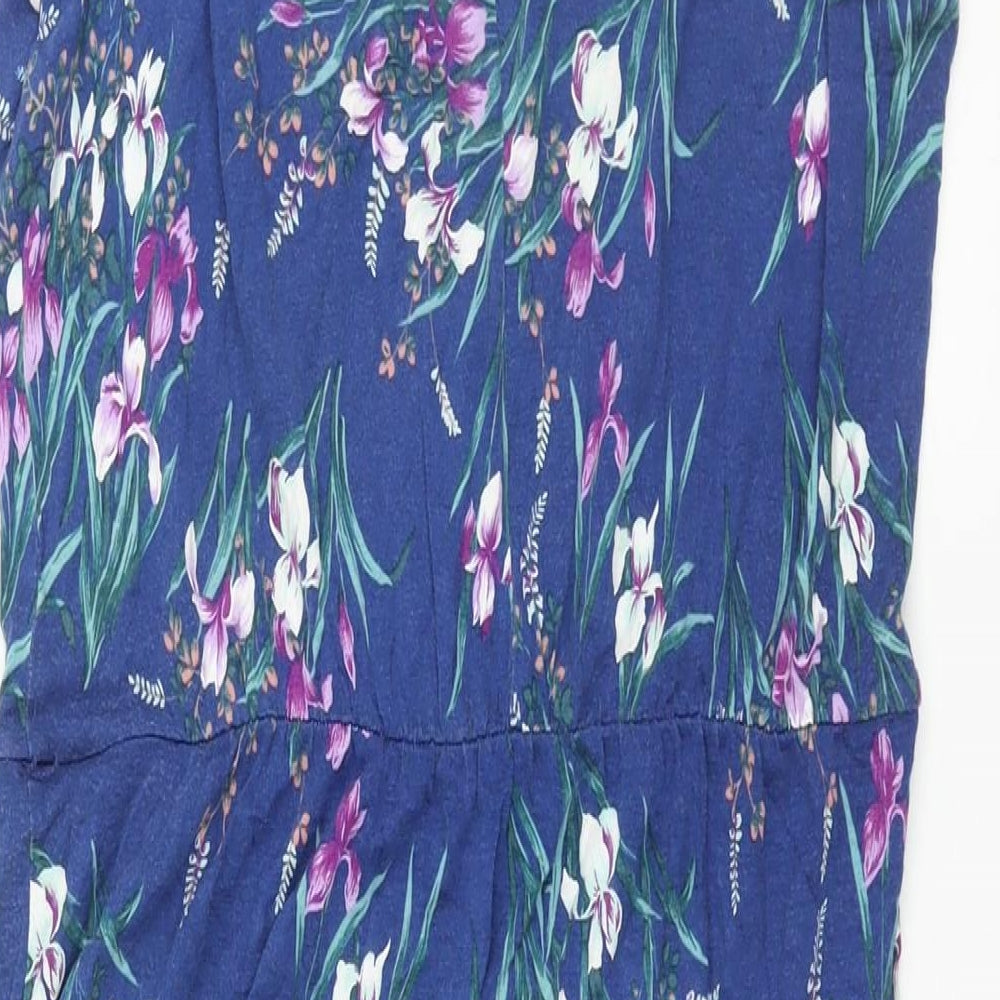 Oasis Womens Blue Floral Viscose Shift Size M Round Neck Button - V Neck Cut Out