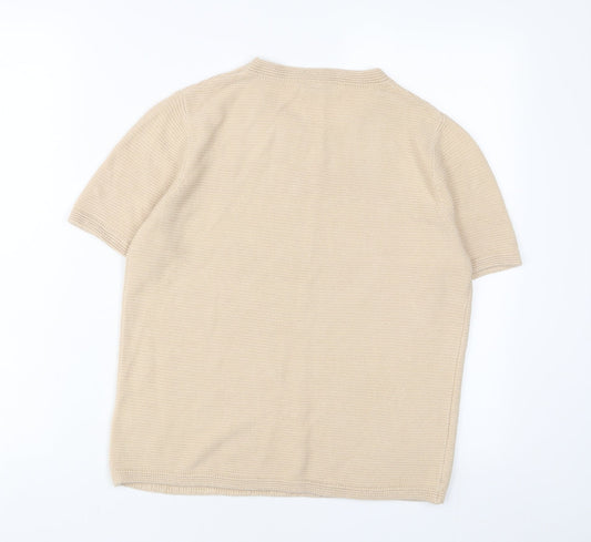 Classic Womens Beige Crew Neck Acrylic Pullover Jumper Size 10