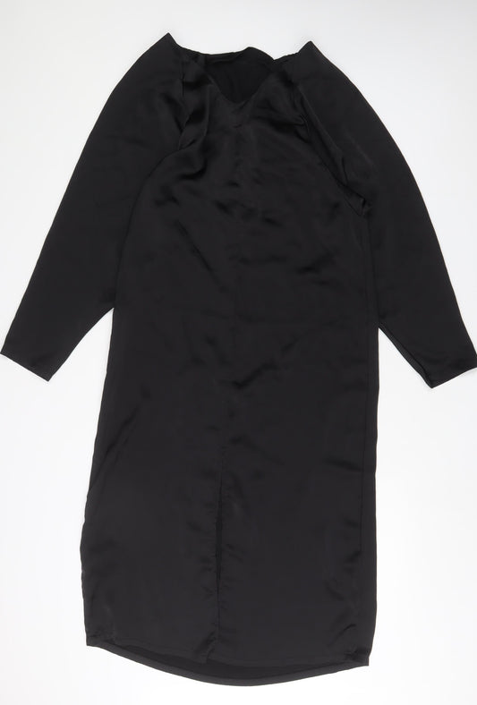 H&M Womens Black Polyester Sheath Size S V-Neck Pullover